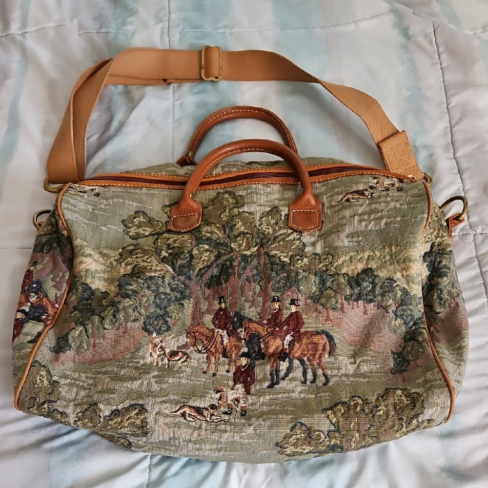 Vintage Accessories Unlimited Equestrian Tapestry Tote Made In The USA